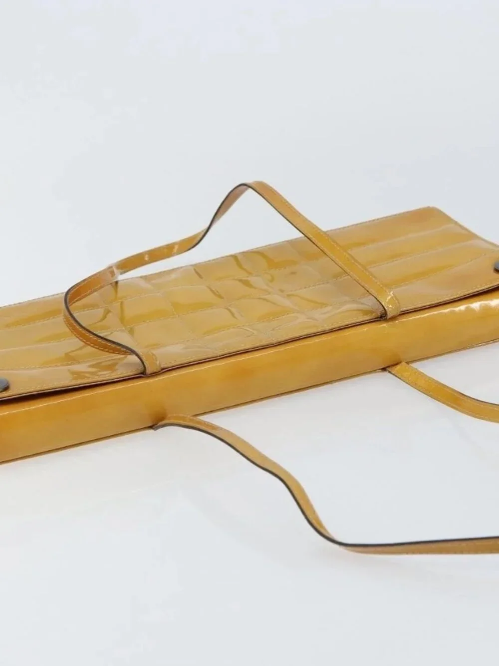 CHANEL Choco Bar Shoulder Bag Enamel Yellow CC Auth 152372